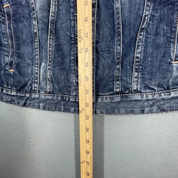 Express Blue Denim Jacket Metallic Silver Sleeves Womens Medium - Picture 6 of 7